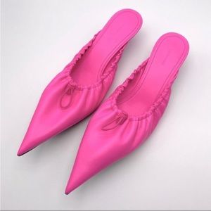 Balenciaga Neon Pink Nappa Leather Knife Scrunch Mules